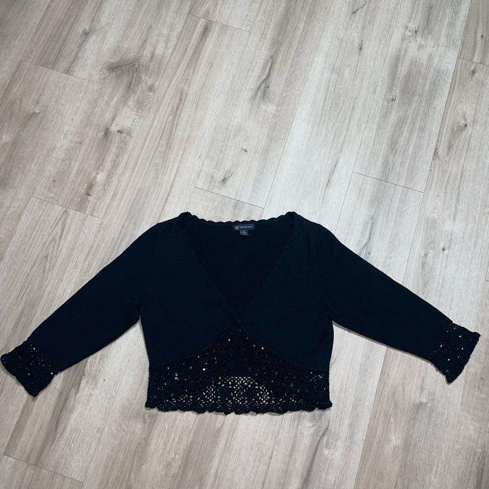 100% Merino Wool INC International Concepts XL Crocheted Trim Cropped Sweater